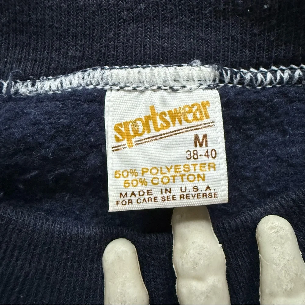 💀 SOLD 💀 Vintage 80s Navy Blue Blank Raglan Crewneck Sweatshirt Sportswear ~ M - Picture 5 of 6